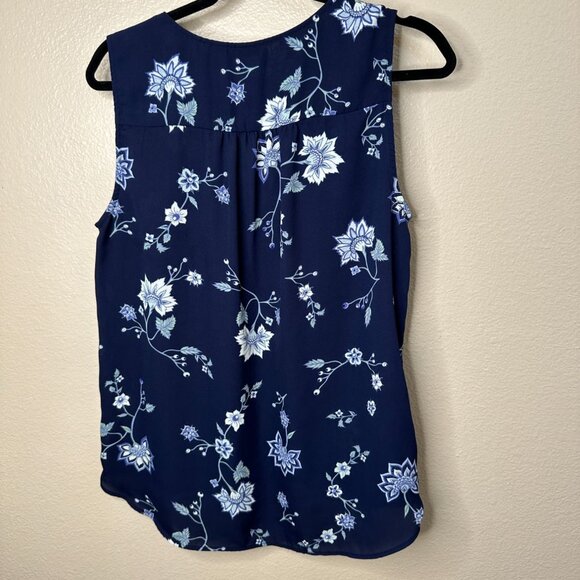 Soho New York & Company Womens Floral Sleeveless Top Navy Blue Medium Polyester - Picture 6 of 7